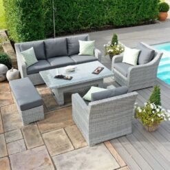 Alternative view of Ascot 3 Seat Rattan Sofa Dining Set with Rising Table & Weatherproof Cushions